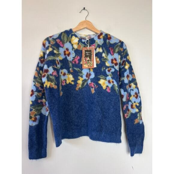 NWT Sezane x Aimie Round Neckline Knit Wear Long Sleeve Wool Jumper Blue Size:XS - Picture 2 of 7